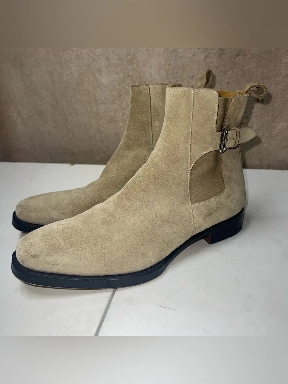 Hermes 2020 Berny Suede Boots Mens Size EU 44 Beige Made In Italy Chelsea